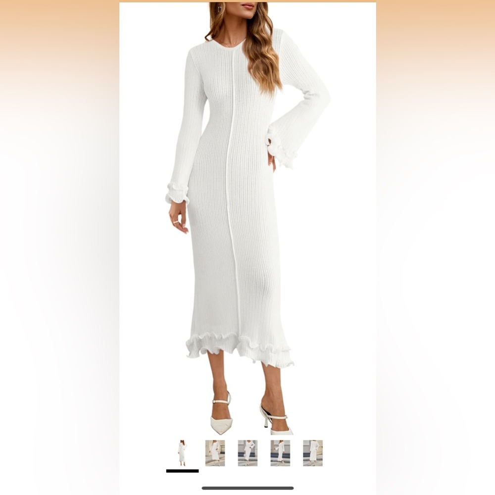 Elegant White Ribbed Knit Dress